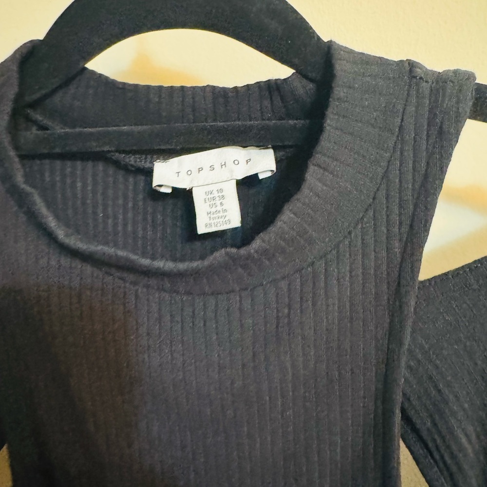 Topshop knit cold shoulder Black Long Sleeve Dress - Picture 4 of 5